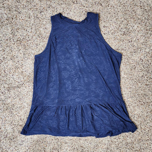 Tops - W5 Womens Top sz Small Navy Coral Floral Sleeveless Tank Keyhole Back Blouse